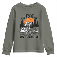 Scout Girl Youth Sweatshirt I Scout Like A Girl Try To Keep Up Hiking Camping Scouting