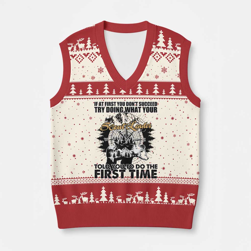 Funny Scouting Adventure V-Neck Knit Sweater Vest Doing What Your Scout Leader Told You To Do Camping Compass - Wonder Print Shop