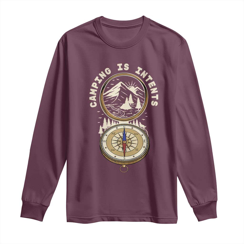 Funny Scout Camping Long Sleeve Shirt Camper Is Intents Compass Hiking Outdoors Adventure - Wonder Print Shop