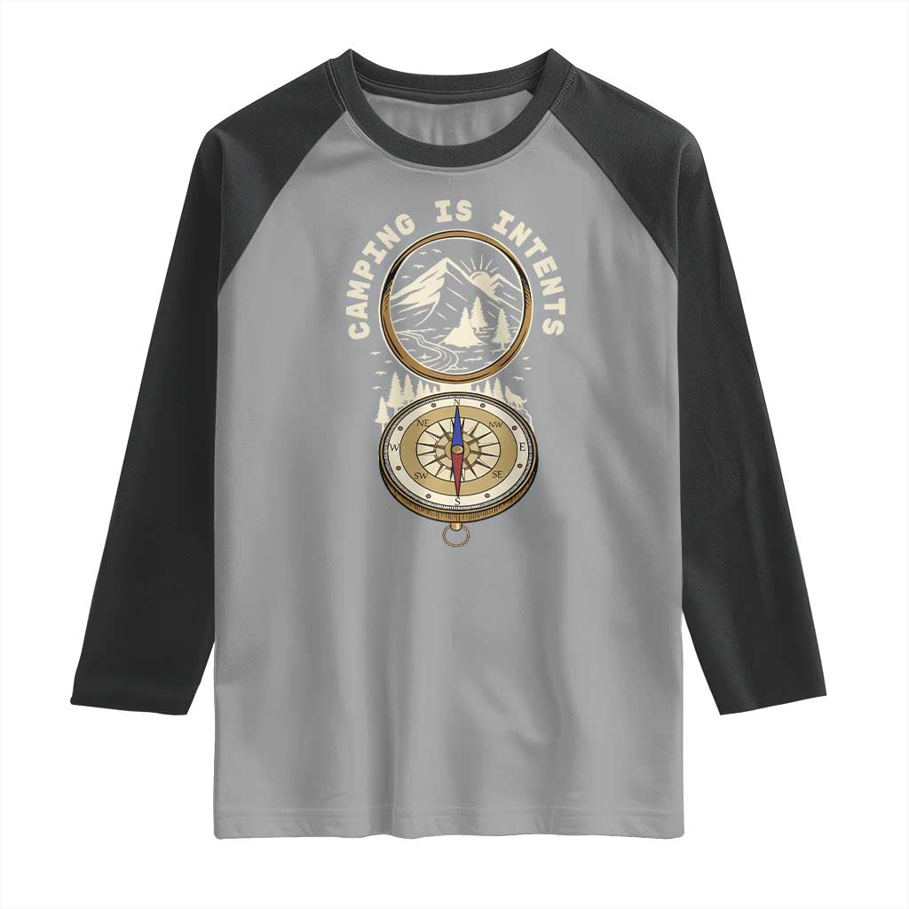 Funny Scout Camping Raglan Shirt Camper Is Intents Compass Hiking Outdoors Adventure - Wonder Print Shop