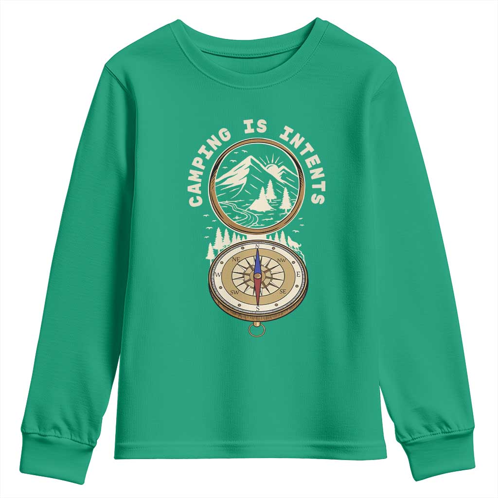 Funny Scout Camping Youth Sweatshirt Camper Is Intents Compass Hiking Outdoors Adventure - Wonder Print Shop
