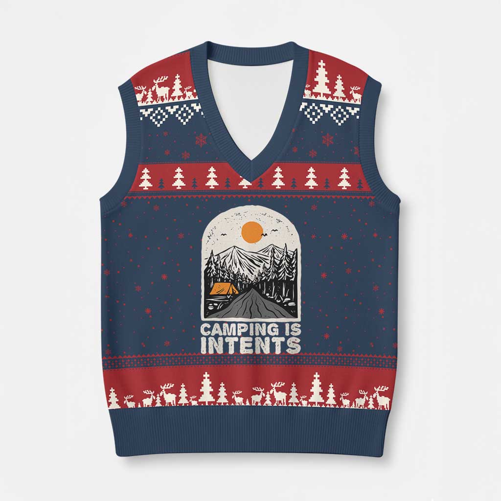 Funny Scout Camping V-Neck Knit Sweater Vest Camping Is Intents Hiking Outdoors Adventure - Wonder Print Shop