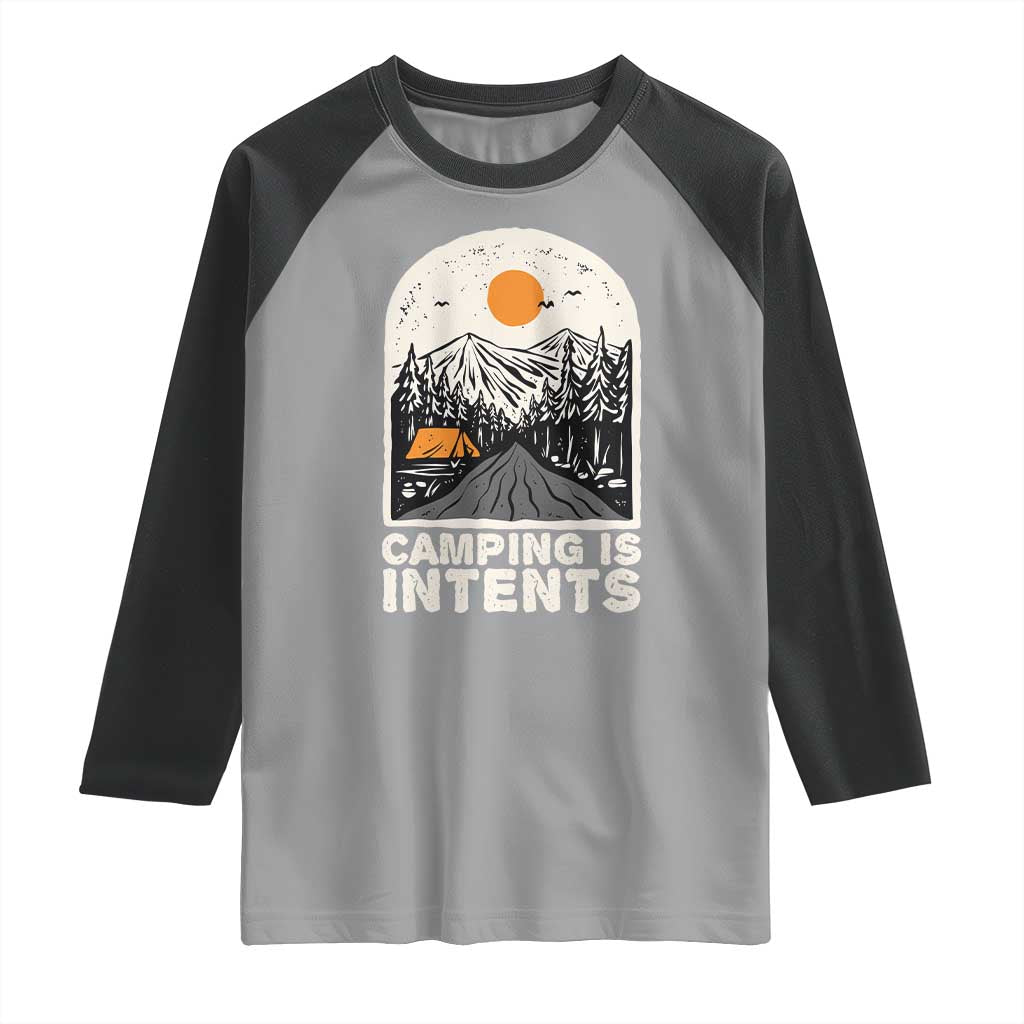 Funny Scout Camping Raglan Shirt Camping Is Intents Hiking Outdoors Adventure - Wonder Print Shop