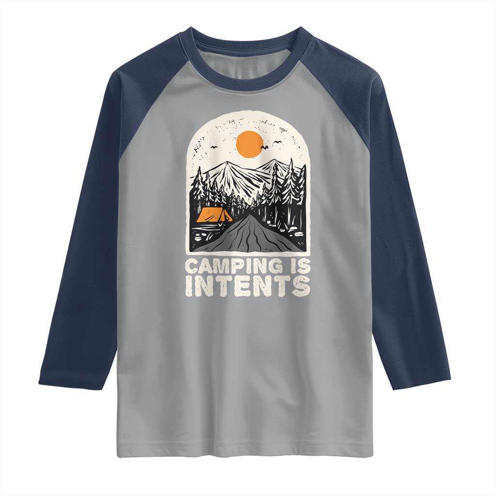 Funny Scout Camping Raglan Shirt Camping Is Intents Hiking Outdoors Adventure - Wonder Print Shop