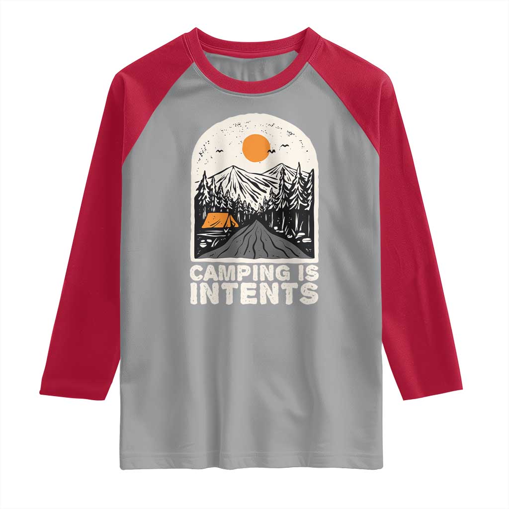 Funny Scout Camping Raglan Shirt Camping Is Intents Hiking Outdoors Adventure - Wonder Print Shop