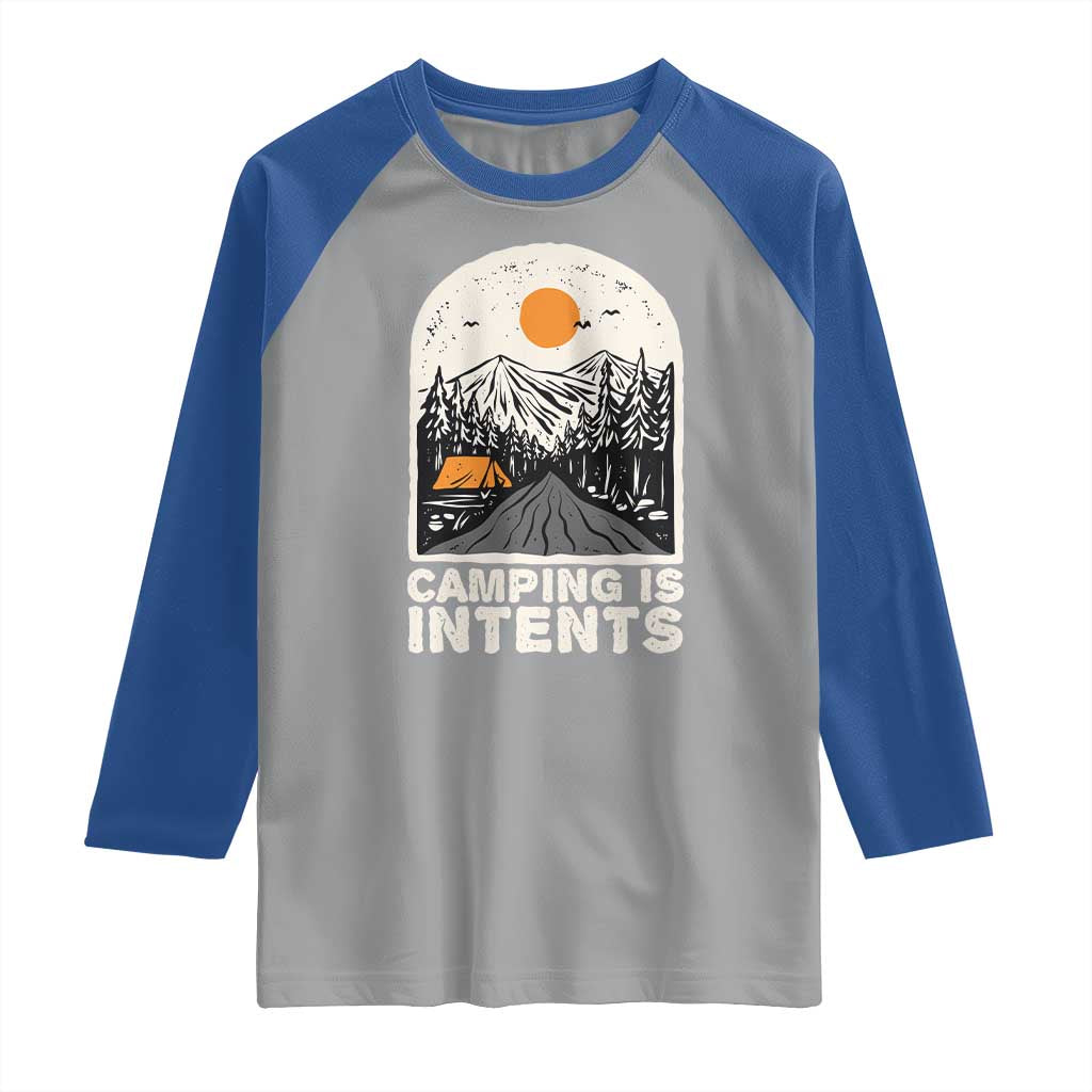 Funny Scout Camping Raglan Shirt Camping Is Intents Hiking Outdoors Adventure - Wonder Print Shop