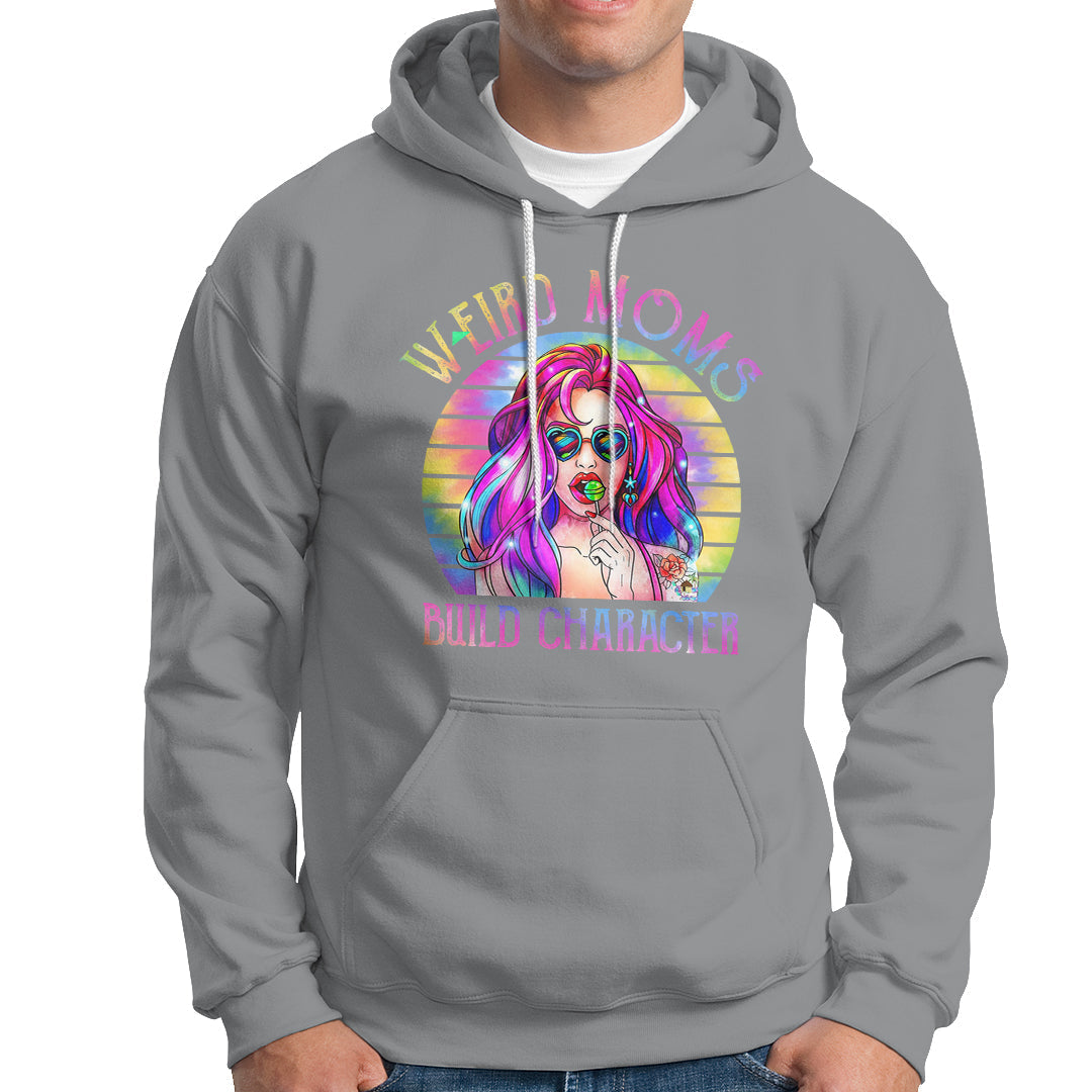 Funny Mom Life Mother's Day Retro Weird Moms Build Character Cool Tattoo Mom Tie Dye Hoodie - Wonder Print Shop