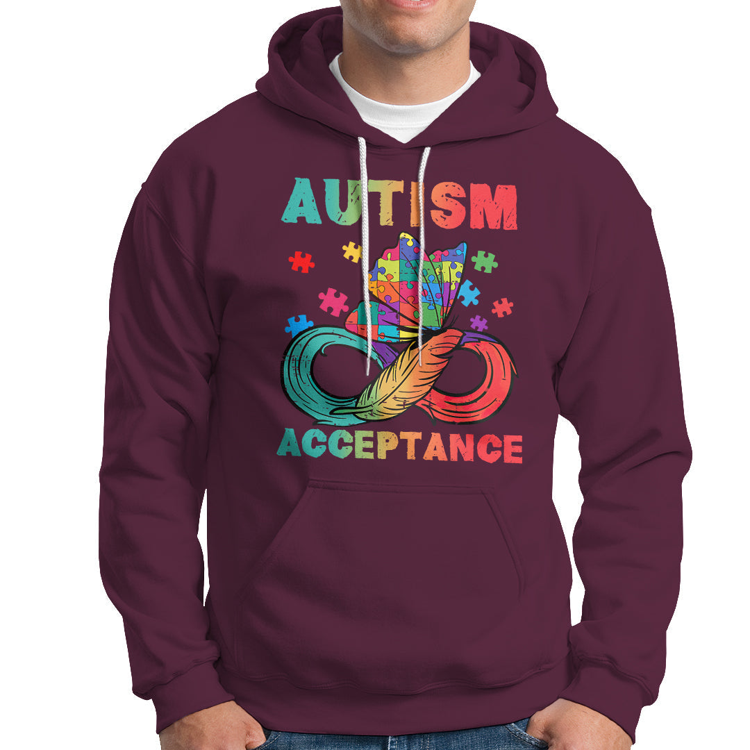 Autism Awareness Autism Acceptance Red Instead Infinity Rainbow Butterfly Autistic Support Neurodiversity Hoodie - Wonder Print Shop