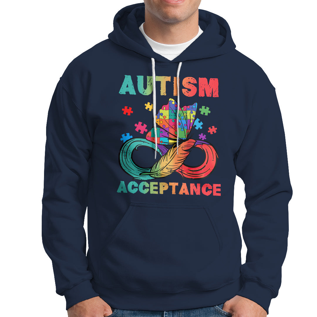Autism Awareness Autism Acceptance Red Instead Infinity Rainbow Butterfly Autistic Support Neurodiversity Hoodie - Wonder Print Shop