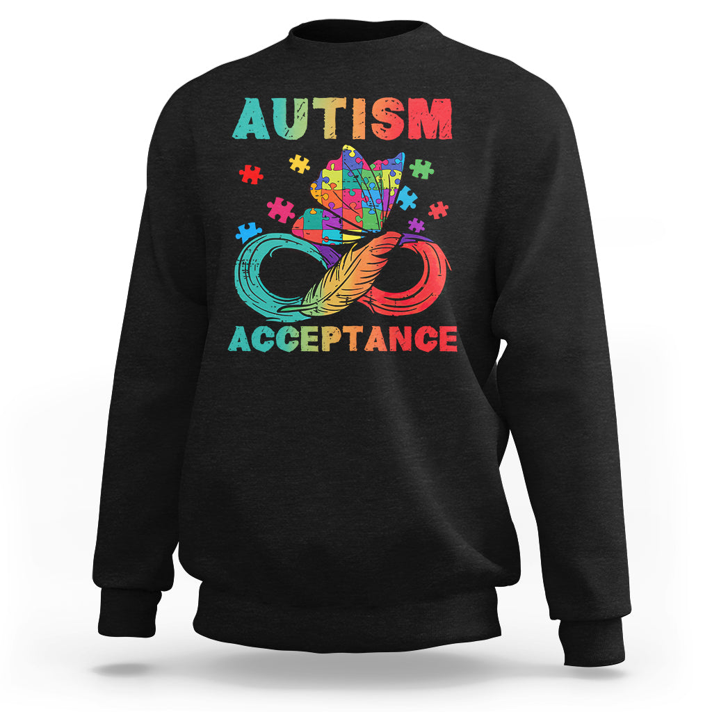 Autism Awareness Autism Acceptance Red Instead Infinity Rainbow Butterfly Autistic Support Neurodiversity Sweatshirt - Wonder Print Shop