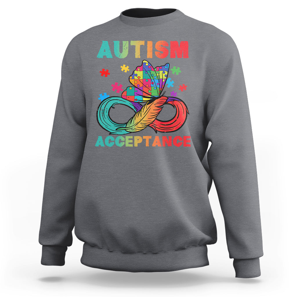 Autism Awareness Autism Acceptance Red Instead Infinity Rainbow Butterfly Autistic Support Neurodiversity Sweatshirt - Wonder Print Shop