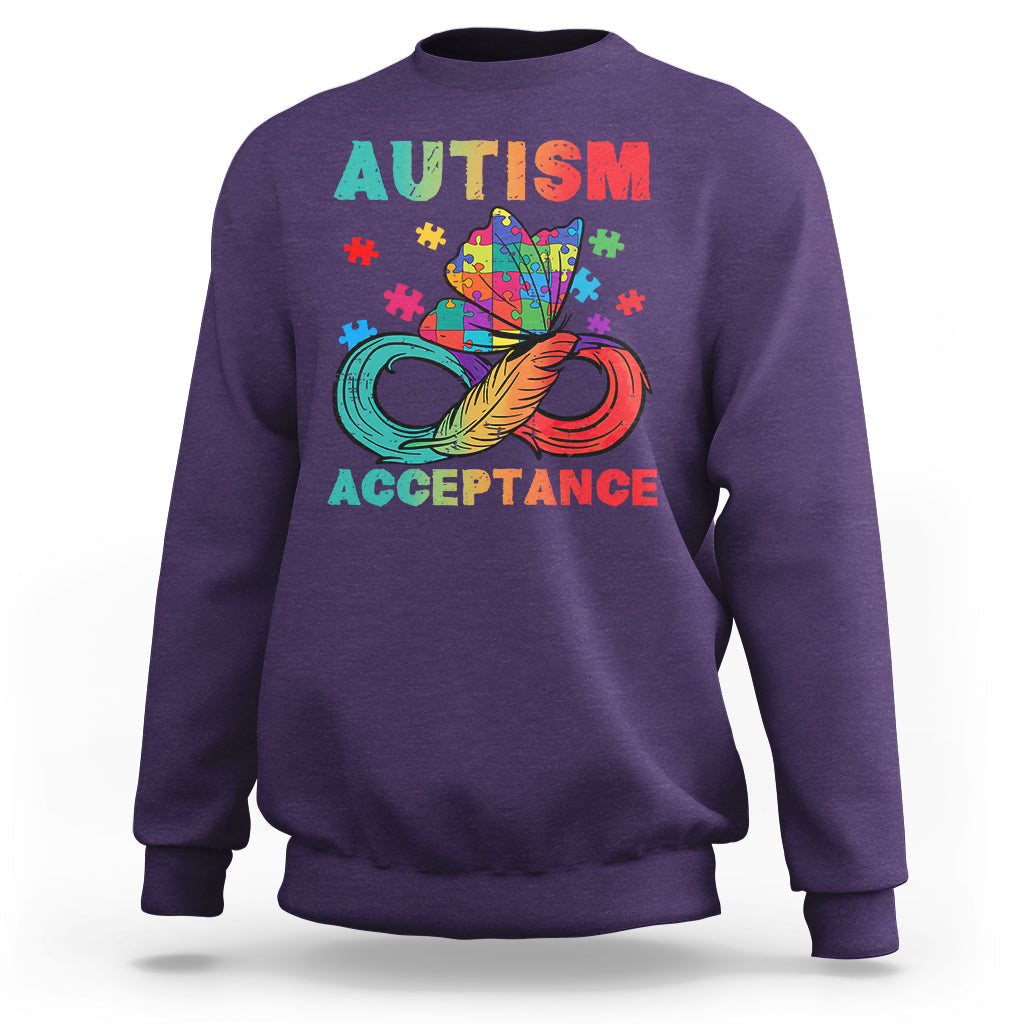 Autism Awareness Autism Acceptance Red Instead Infinity Rainbow Butterfly Autistic Support Neurodiversity Sweatshirt - Wonder Print Shop