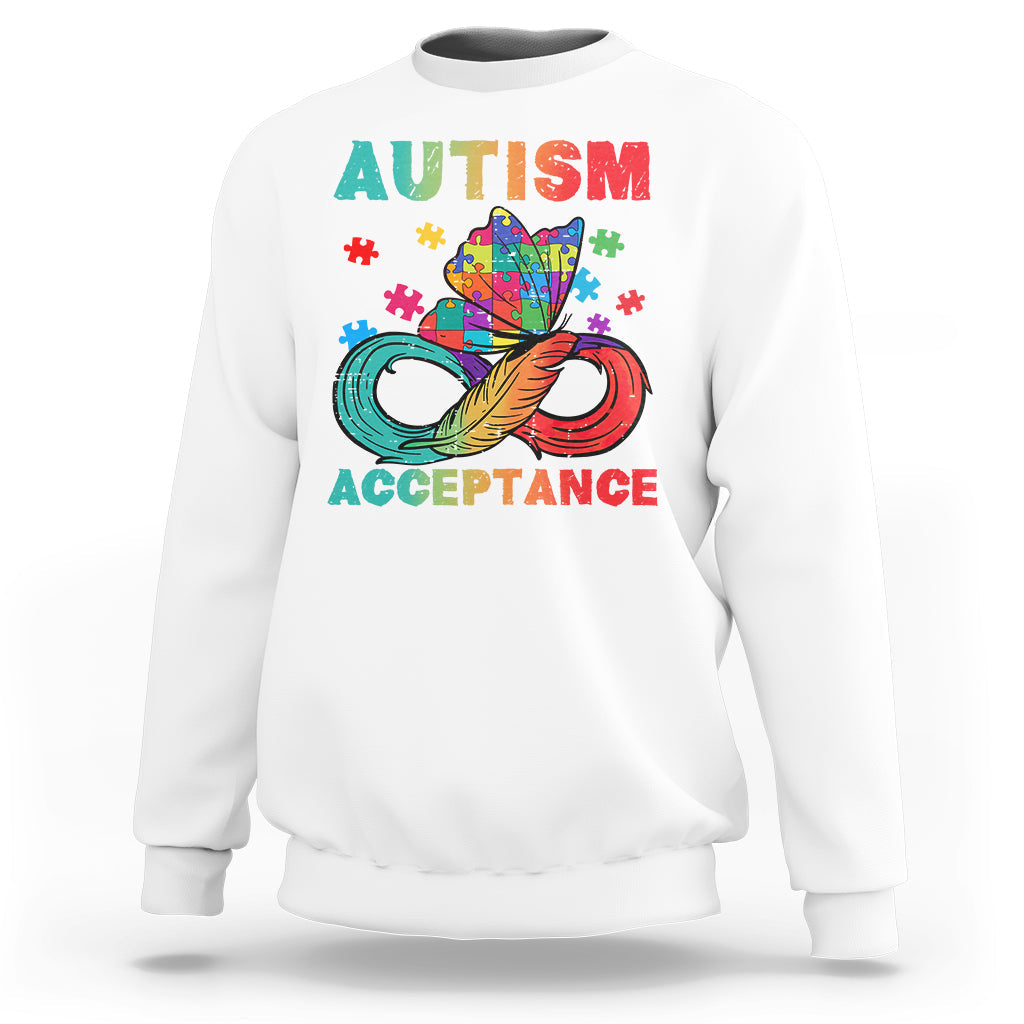 Autism Awareness Autism Acceptance Red Instead Infinity Rainbow Butterfly Autistic Support Neurodiversity Sweatshirt - Wonder Print Shop