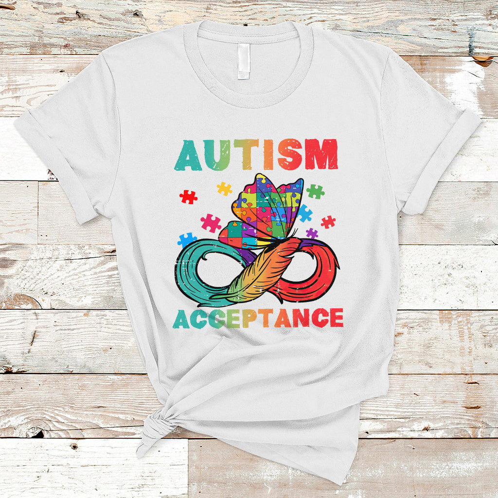 Autism Awareness Autism Acceptance Red Instead Infinity Rainbow Butterfly Autistic Support Neurodiversity T Shirt - Wonder Print Shop