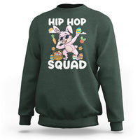 Kids dark forest green hoodie with dabbing bunny graphic and “HIP HOP SQUAD” text