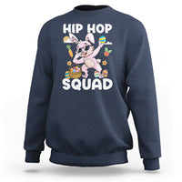 Kids navy hoodie with dabbing bunny graphic and “HIP HOP SQUAD” text