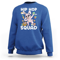 Kids royal blue hoodie with dabbing bunny graphic and “HIP HOP SQUAD” text