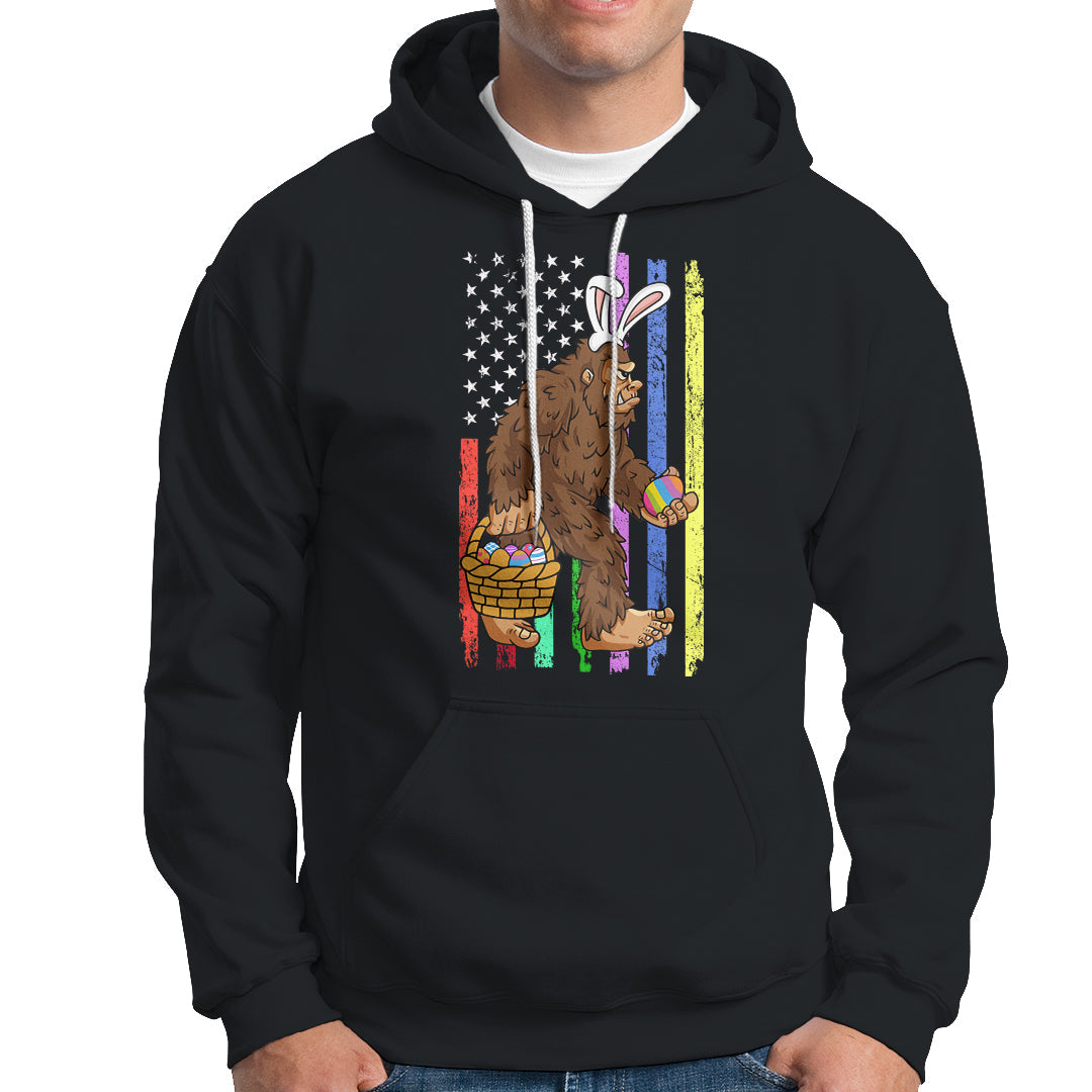 Funny Bigfoot Lover Patriotic Bigfoot In Bunny Costume Egg Hunting Halloween Costume For Kids Boys Girls Hoodie - Wonder Print Shop