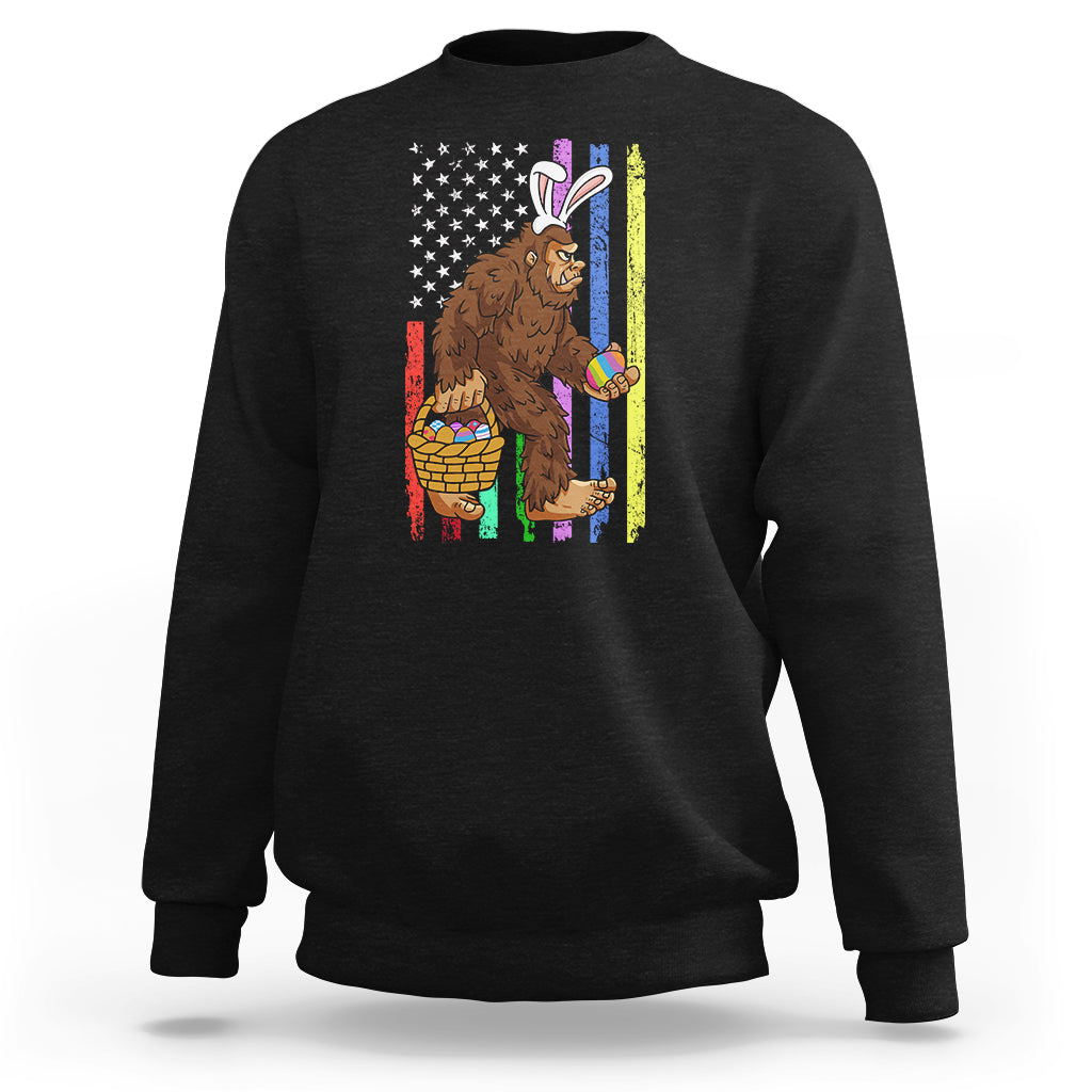 Funny Bigfoot Lover Patriotic Bigfoot In Bunny Costume Egg Hunting Halloween Costume For Kids Boys Girls Sweatshirt - Wonder Print Shop