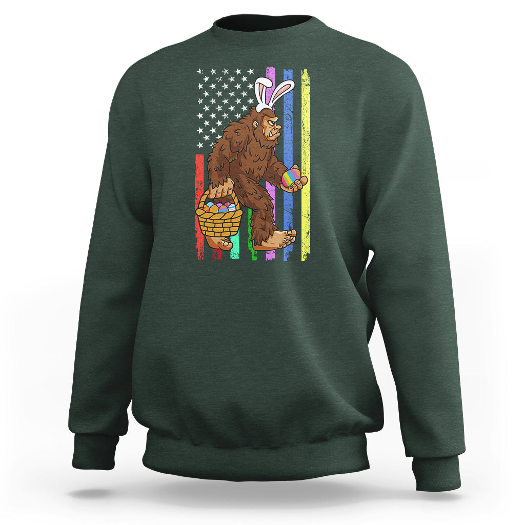 Funny Bigfoot Lover Patriotic Bigfoot In Bunny Costume Egg Hunting Halloween Costume For Kids Boys Girls Sweatshirt - Wonder Print Shop