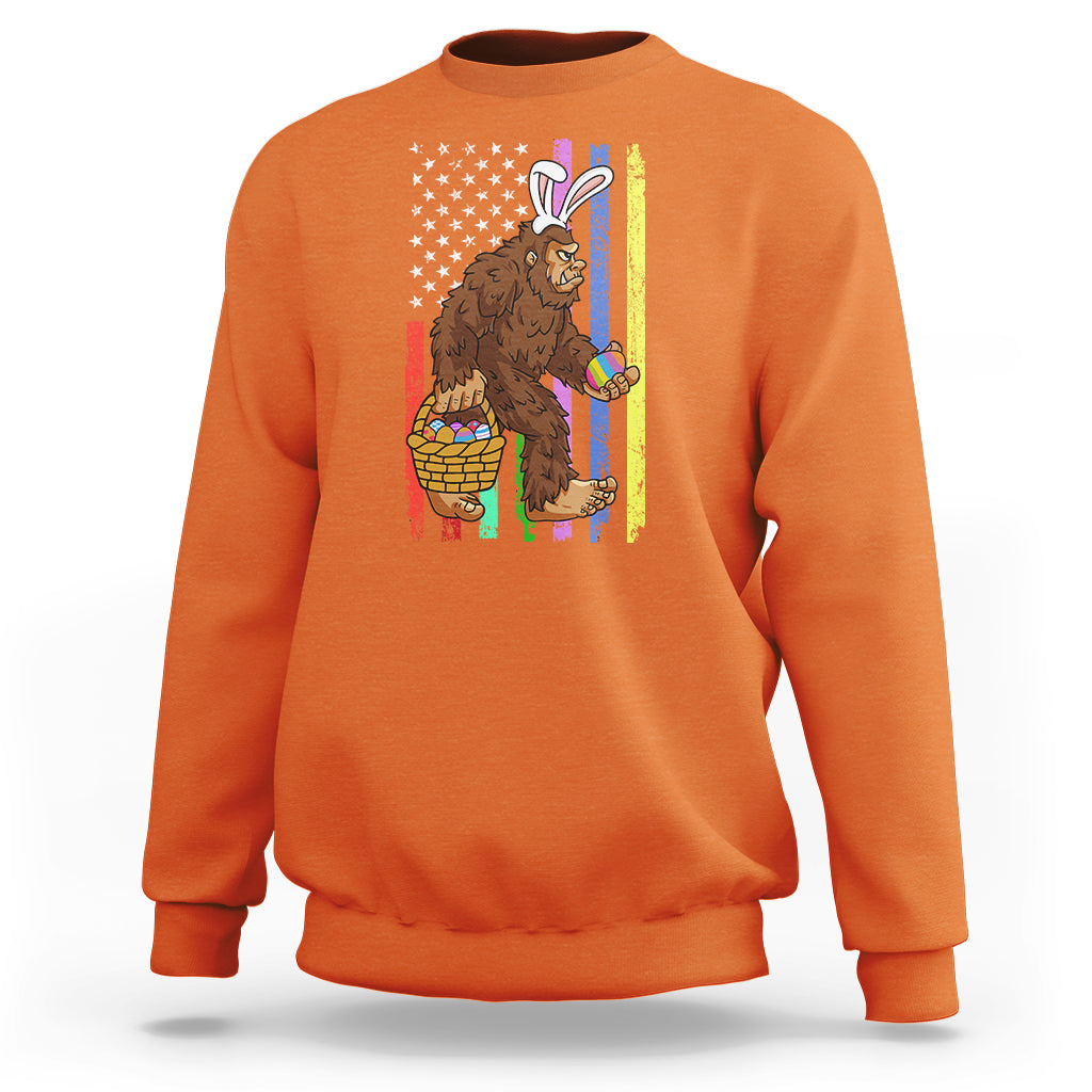 Funny Bigfoot Lover Patriotic Bigfoot In Bunny Costume Egg Hunting Halloween Costume For Kids Boys Girls Sweatshirt - Wonder Print Shop