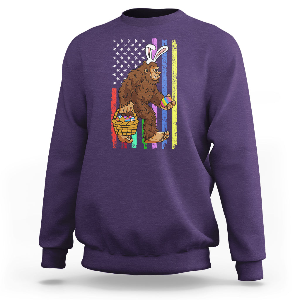 Funny Bigfoot Lover Patriotic Bigfoot In Bunny Costume Egg Hunting Halloween Costume For Kids Boys Girls Sweatshirt - Wonder Print Shop
