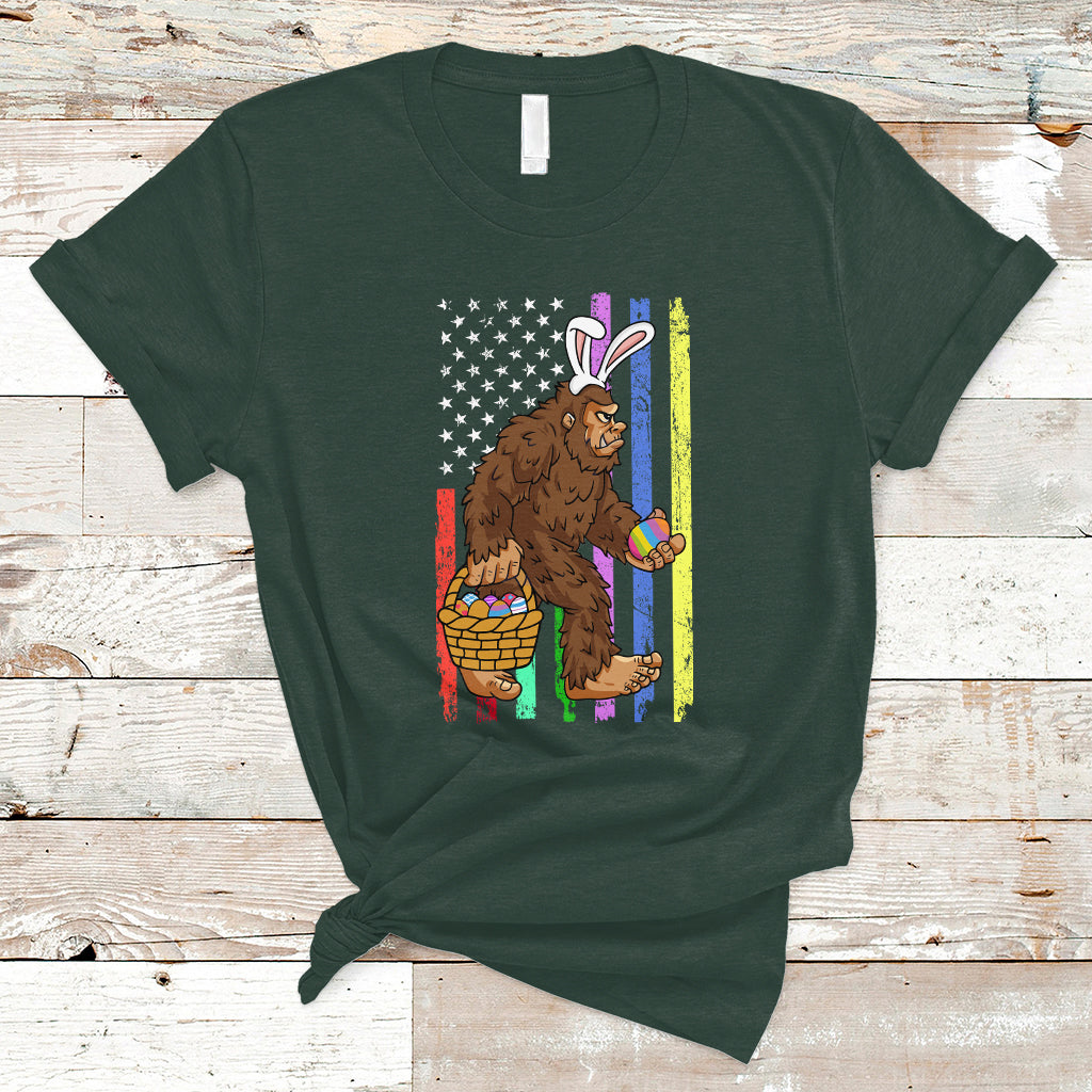 Funny Bigfoot Lover Patriotic Bigfoot In Bunny Costume Egg Hunting Halloween Costume For Kids Boys Girls T Shirt - Wonder Print Shop