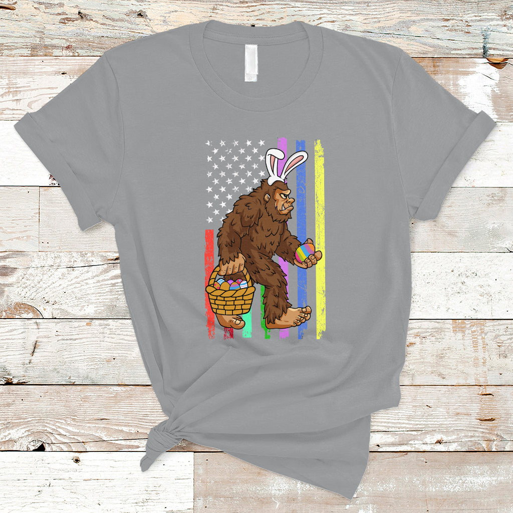 Funny Bigfoot Lover Patriotic Bigfoot In Bunny Costume Egg Hunting Halloween Costume For Kids Boys Girls T Shirt - Wonder Print Shop