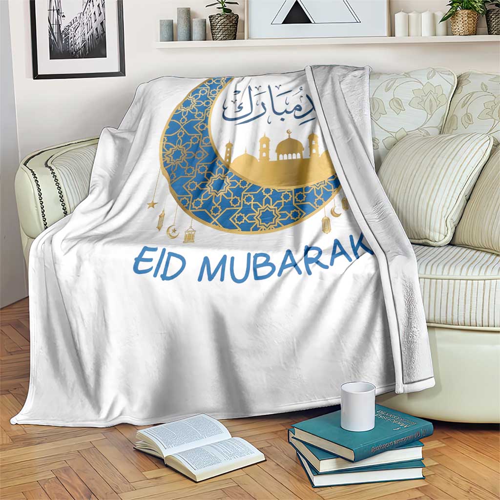 Eid Mubarak Crescent Moon Mosque Throw Blanket Arabic Calligraphy Islamic Celebration Gift