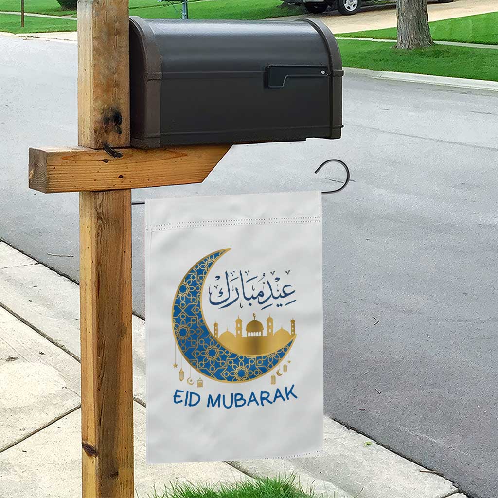 Eid Mubarak Crescent Moon Mosque Garden Flag Arabic Calligraphy Islamic Celebration Gift