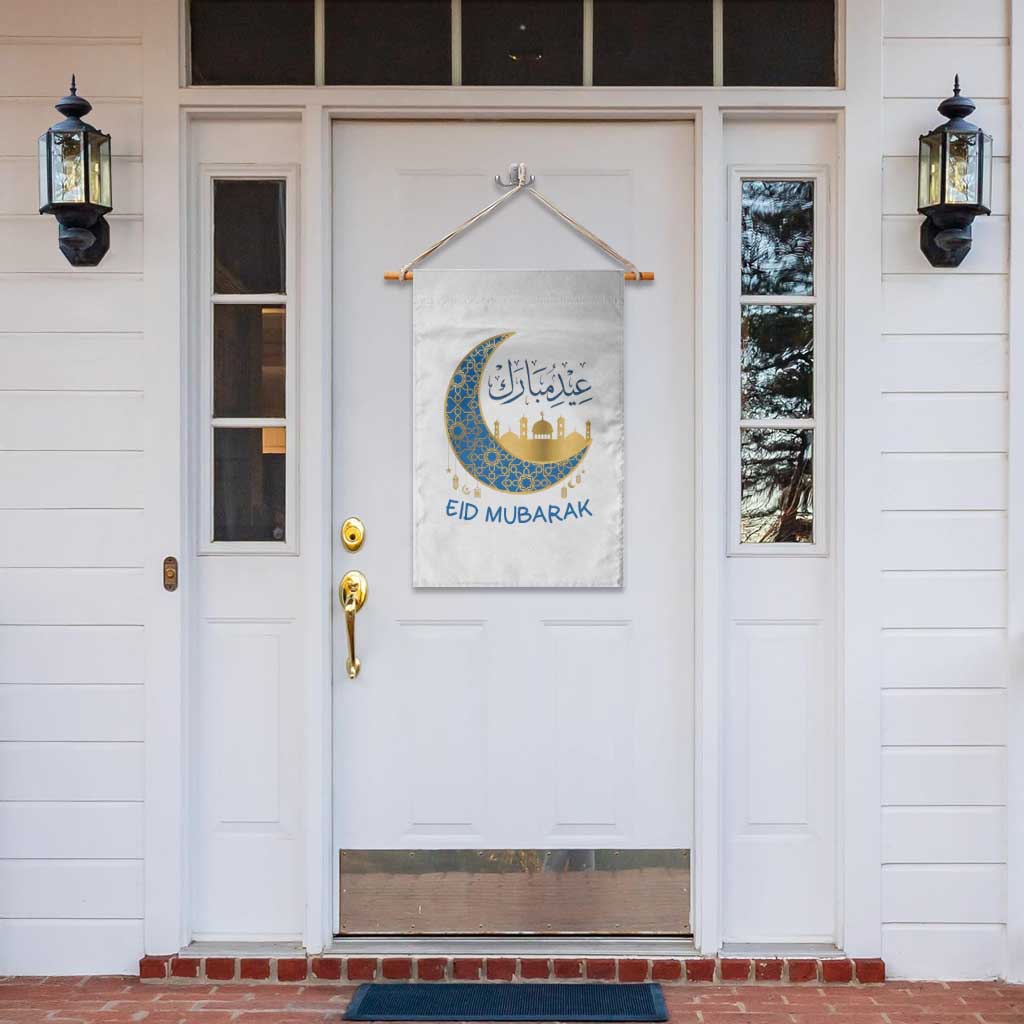 Eid Mubarak Crescent Moon Mosque Garden Flag Arabic Calligraphy Islamic Celebration Gift