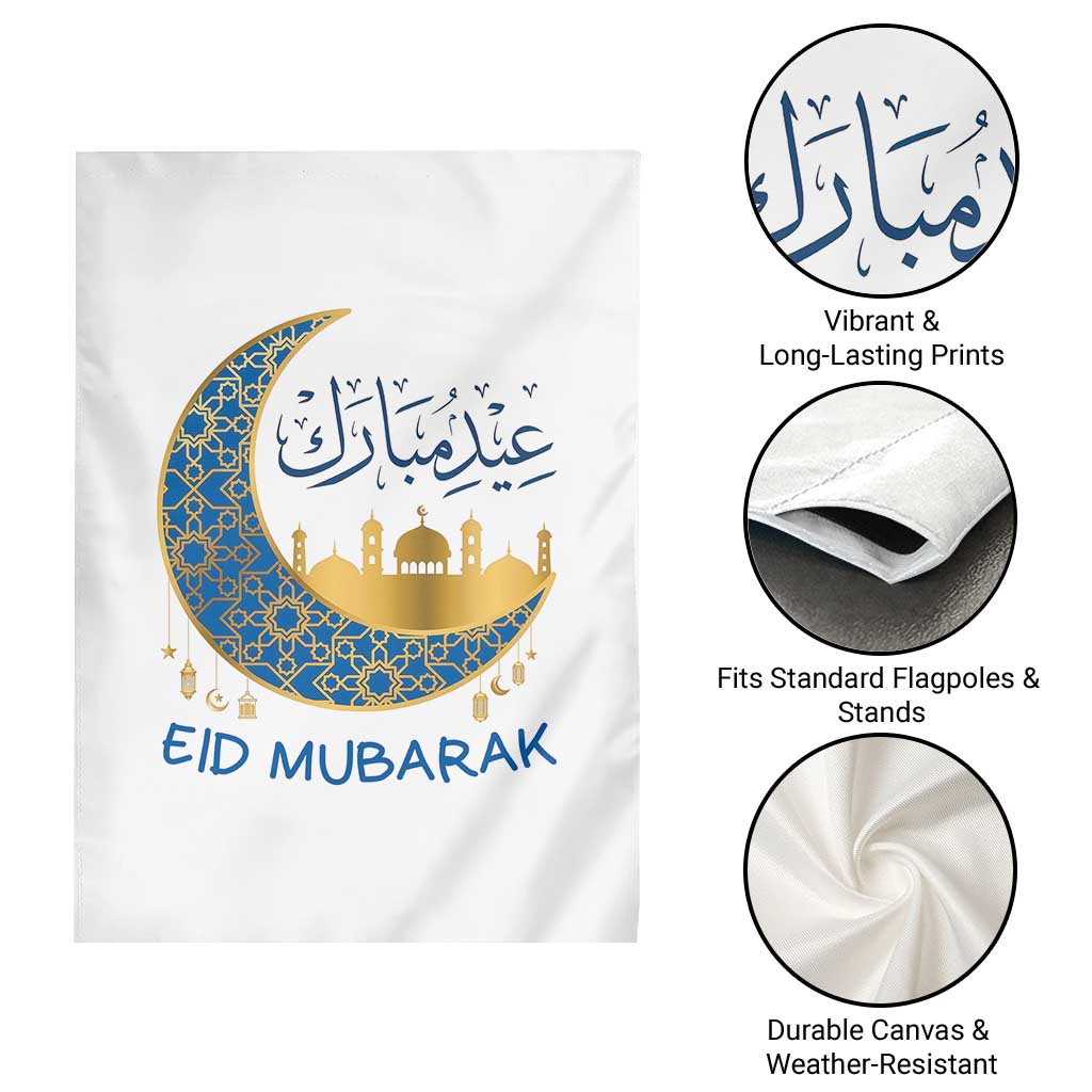 Eid Mubarak Crescent Moon Mosque Garden Flag Arabic Calligraphy Islamic Celebration Gift