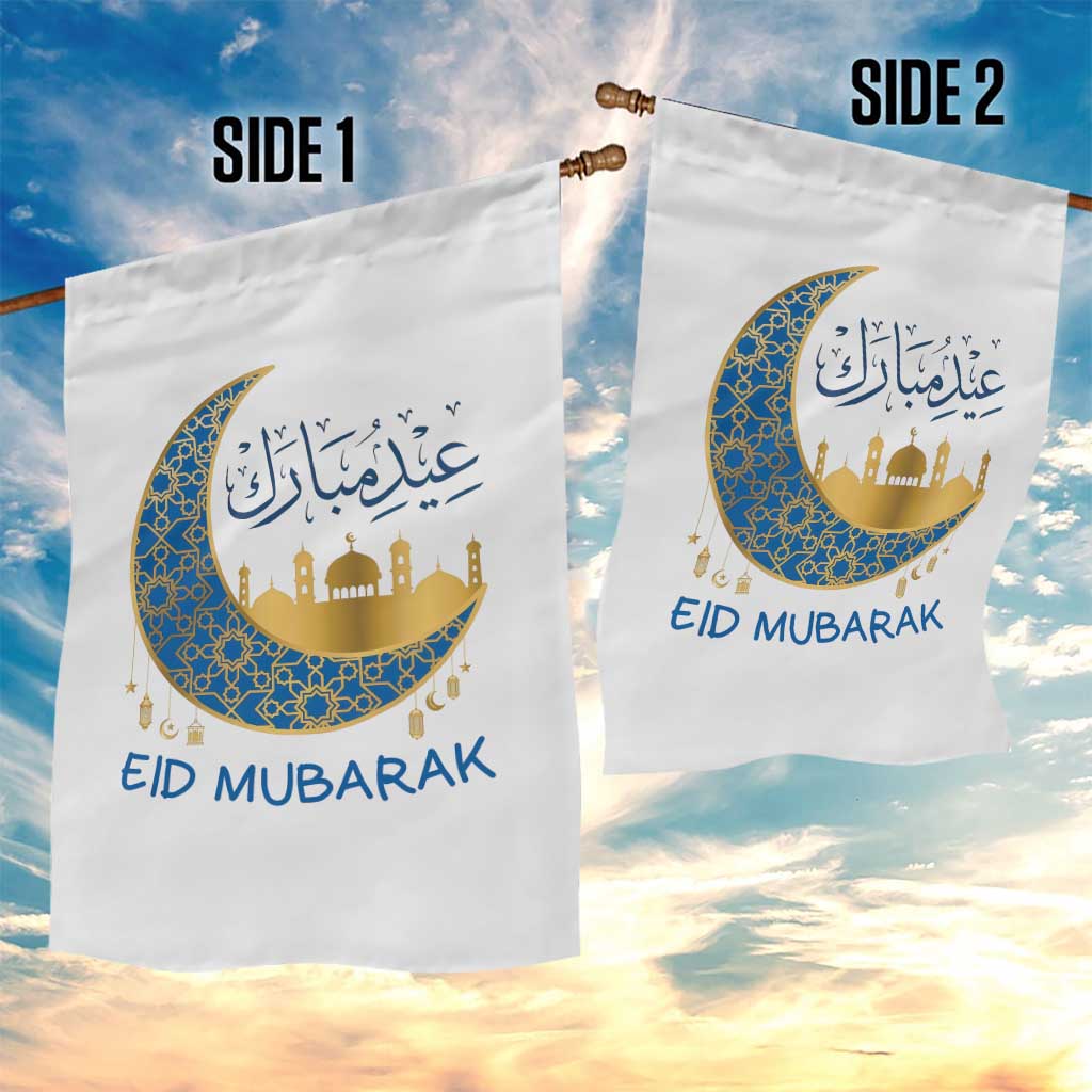 Eid Mubarak Crescent Moon Mosque Garden Flag Arabic Calligraphy Islamic Celebration Gift