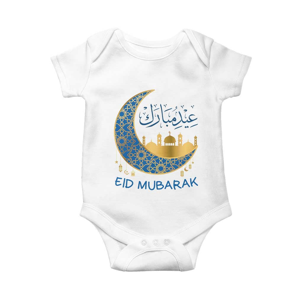 Eid Mubarak Crescent Moon Mosque Baby Onesie Arabic Calligraphy Islamic Celebration Gift