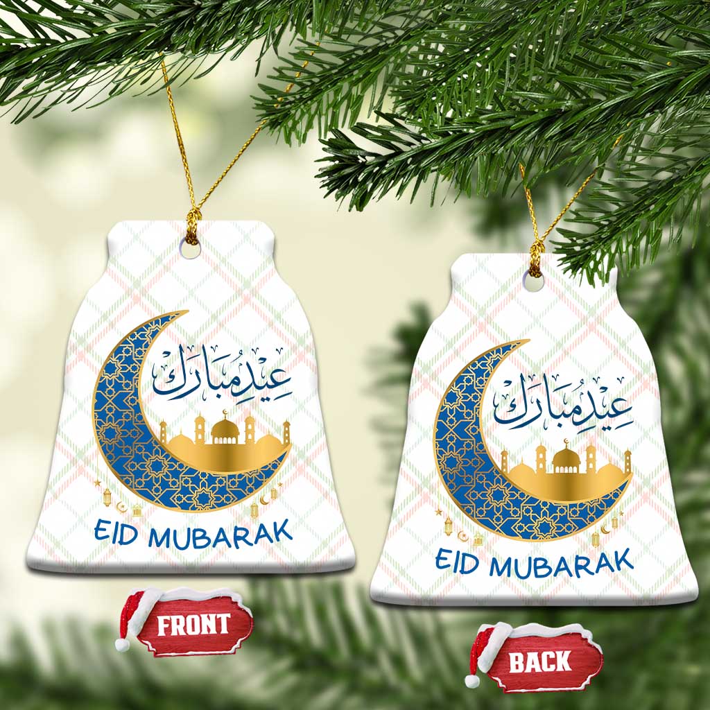 Eid Mubarak Crescent Moon Mosque Ceramic Ornament Arabic Calligraphy Islamic Celebration Gift