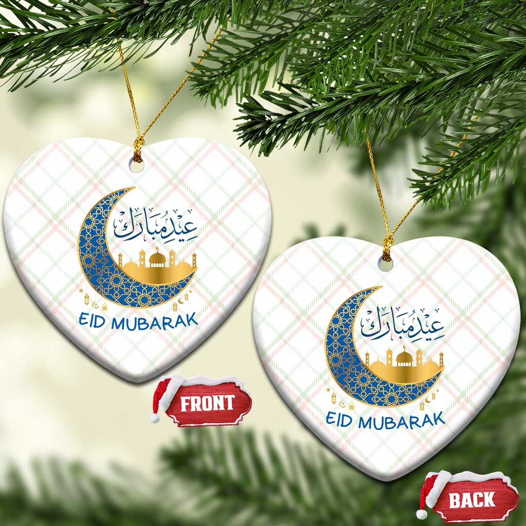Eid Mubarak Crescent Moon Mosque Ceramic Ornament Arabic Calligraphy Islamic Celebration Gift