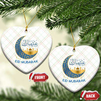 Eid Mubarak Crescent Moon Mosque Ceramic Ornament Arabic Calligraphy Islamic Celebration Gift