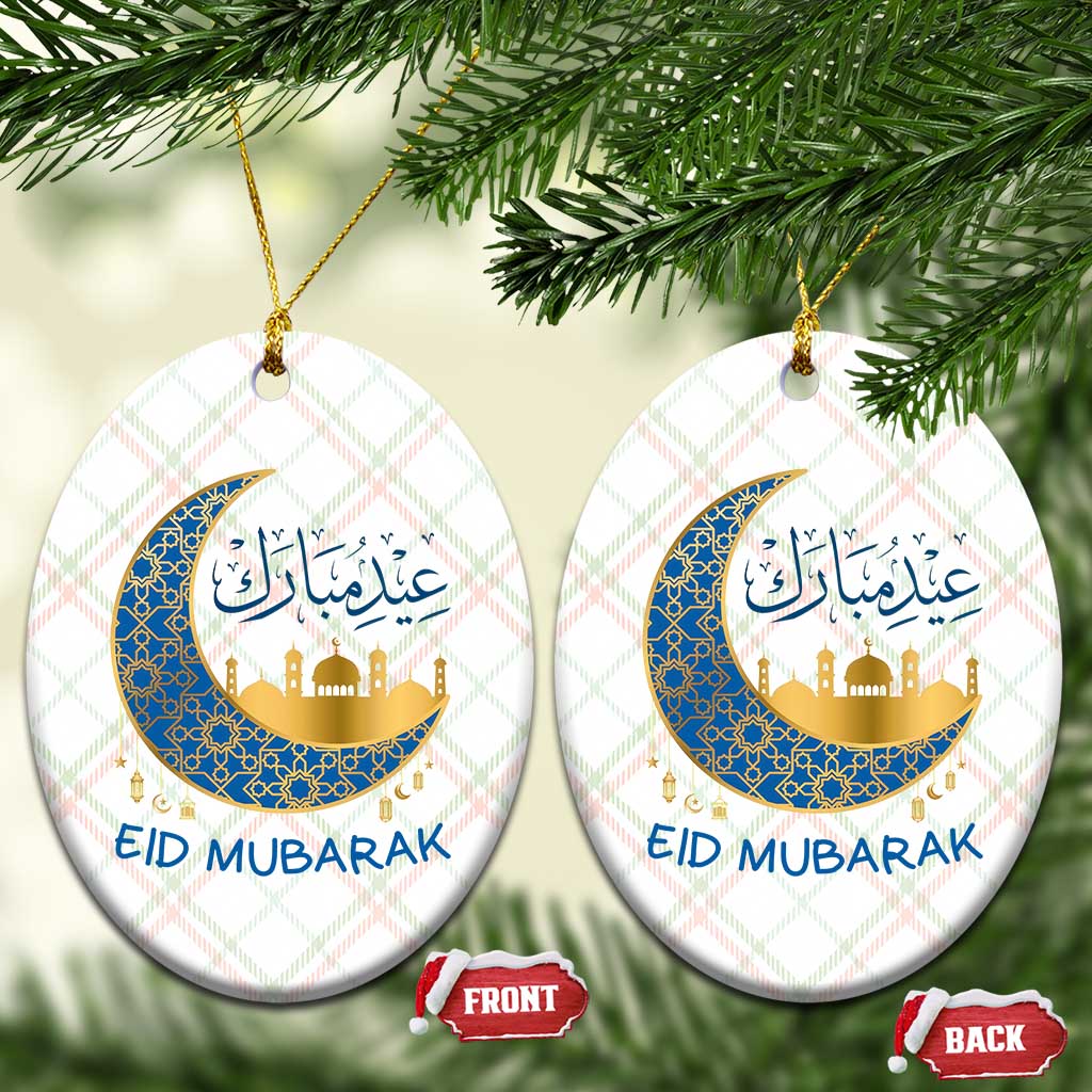 Eid Mubarak Crescent Moon Mosque Ceramic Ornament Arabic Calligraphy Islamic Celebration Gift