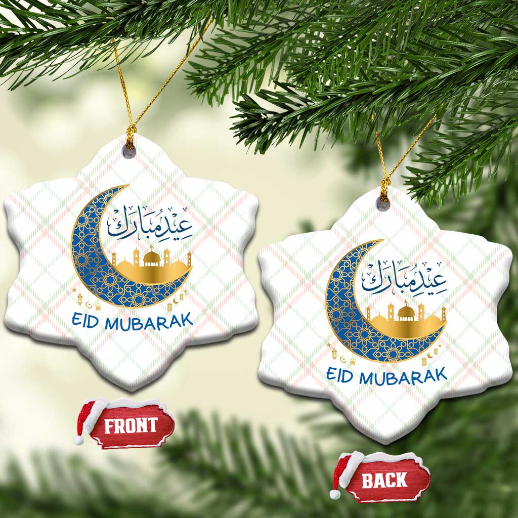 Eid Mubarak Crescent Moon Mosque Ceramic Ornament Arabic Calligraphy Islamic Celebration Gift