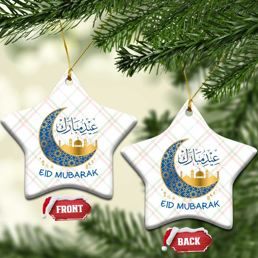 Eid Mubarak Crescent Moon Mosque Ceramic Ornament Arabic Calligraphy Islamic Celebration Gift