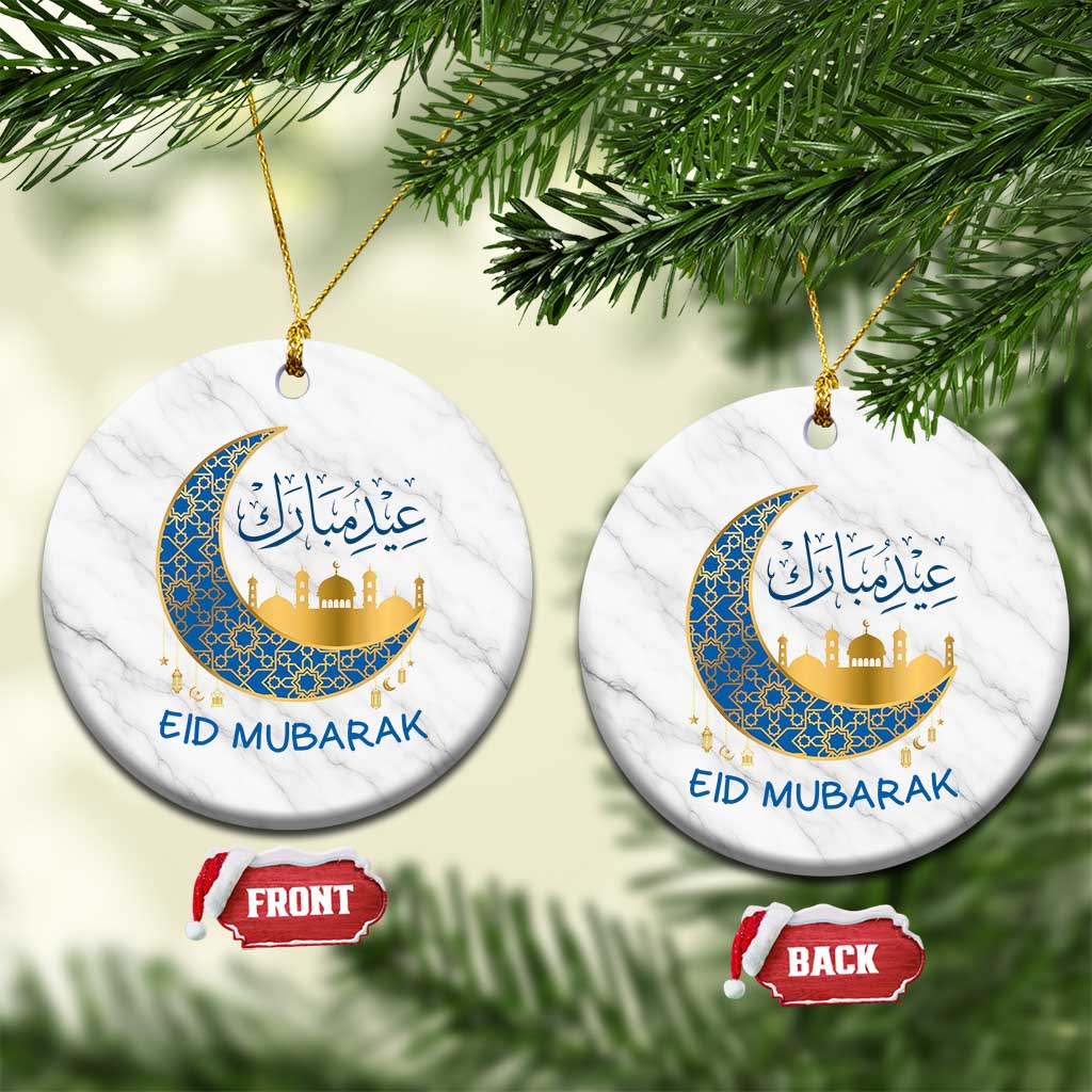 Eid Mubarak Crescent Moon Mosque Ceramic Ornament Arabic Calligraphy Islamic Celebration Gift
