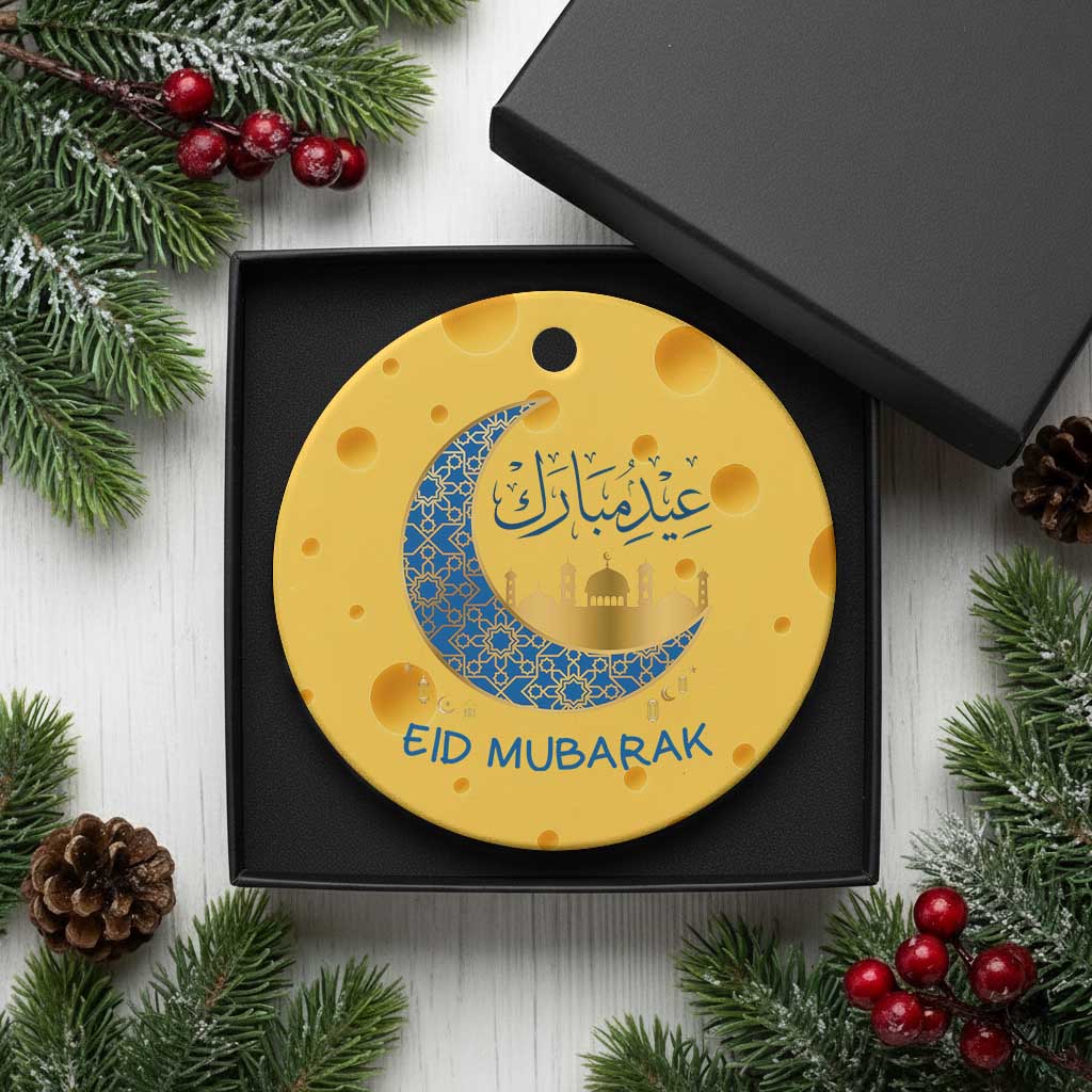 Eid Mubarak Crescent Moon Mosque Ceramic Ornament Arabic Calligraphy Islamic Celebration Gift