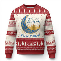 Eid Mubarak Crescent Moon Mosque Ugly Christmas Sweater Arabic Calligraphy Islamic Celebration Gift
