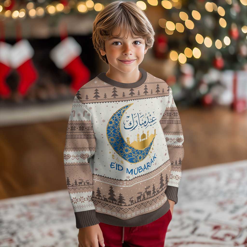 Eid Mubarak Crescent Moon Mosque Ugly Christmas Sweater Arabic Calligraphy Islamic Celebration Gift