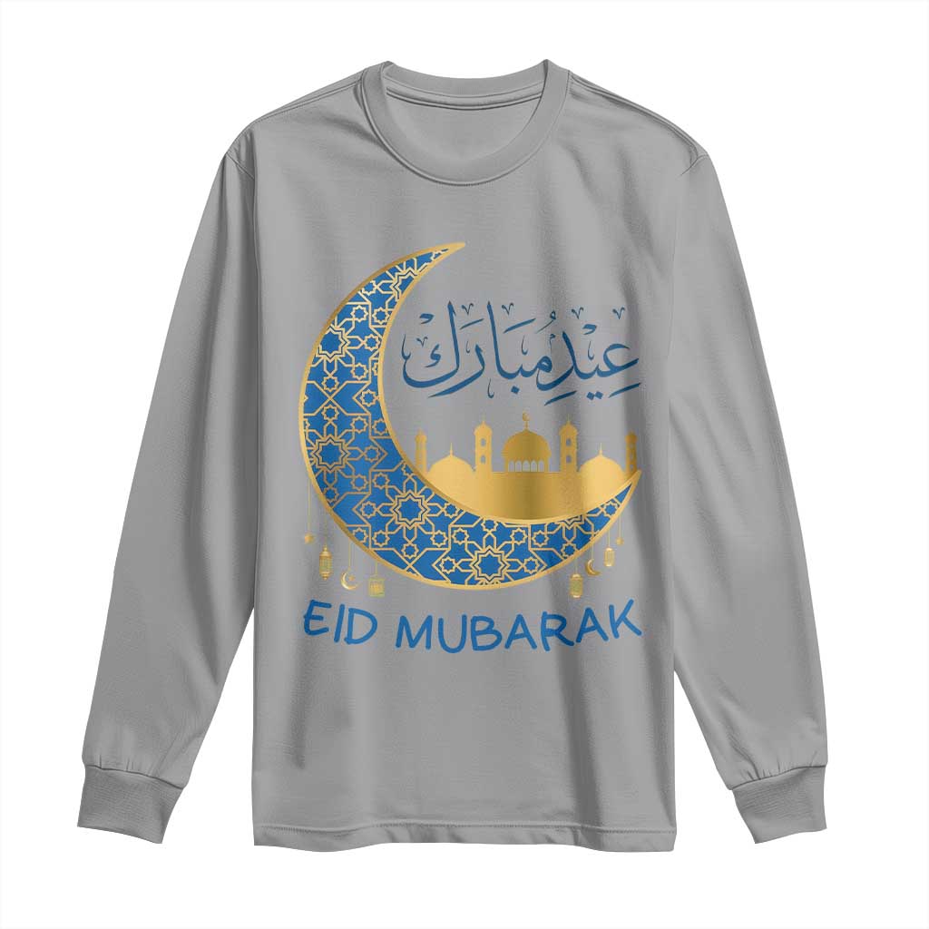 Eid Mubarak Crescent Moon Mosque Long Sleeve Shirt Arabic Calligraphy Islamic Celebration Gift