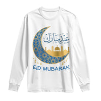 Eid Mubarak Crescent Moon Mosque Long Sleeve Shirt Arabic Calligraphy Islamic Celebration Gift