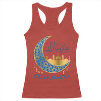 Eid Mubarak Crescent Moon Mosque Racerback Tank Top Arabic Calligraphy Islamic Celebration Gift