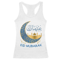 Eid Mubarak Crescent Moon Mosque Racerback Tank Top Arabic Calligraphy Islamic Celebration Gift