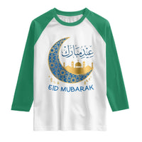 Eid Mubarak Crescent Moon Mosque Raglan Shirt Arabic Calligraphy Islamic Celebration Gift