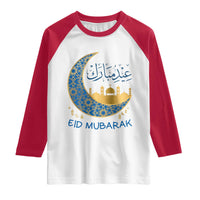 Eid Mubarak Crescent Moon Mosque Raglan Shirt Arabic Calligraphy Islamic Celebration Gift